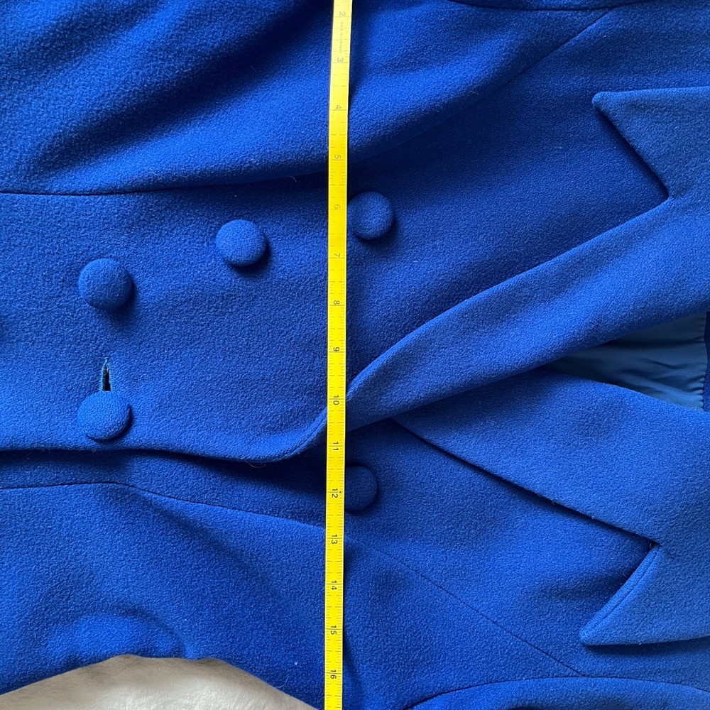 cobalt blue unique A-Line Notched Collar wool and cashmere fitted long coat - Picture 12 of 15